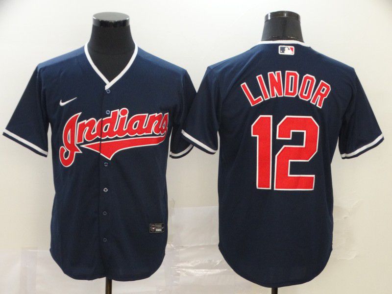 Men Cleveland Indians 12 Lindor Blue Nike Game MLB Jerseys